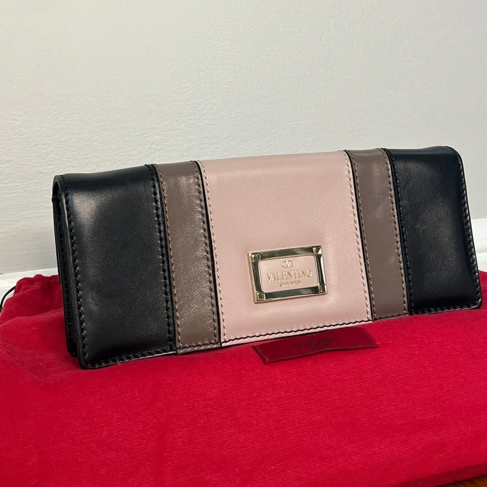 Valentino Garavani Colorblock Leather Shoulder Bag / Clutch w/ Box Dust Bag Tags